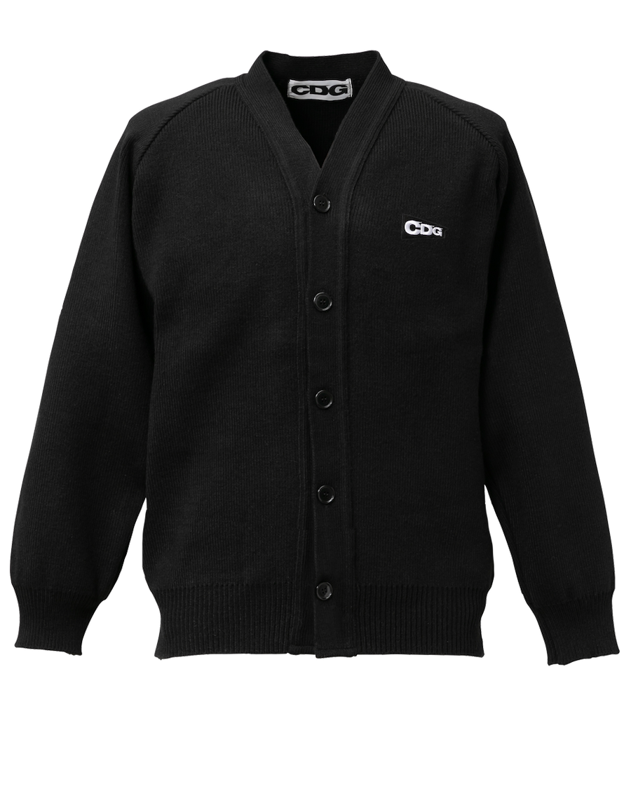 CDG 黒 カーディガン CDG PATCH V-NECK SCHOOL CARDIGAN | CDG - COMME des GARÇONS
